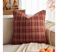 Kevin Textile Vintage Plaid Pillow Covers 45x45cm Set of 1, Soft & Thick Autumn Farmhouse Cushion Cases for Couch Sofa Living Room, Rustic Decorative Throw Pillows, Brick Red