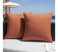 Kevin Textile Waterproof Cushion Covers 30x50 cm Set of 2 Outdoor Weaving Texture Water Resistant Seat Cushions Cover 12x20 Inch for Outdoor Garden Patio Balcony Couch Sofa Chair Seats, Burnt Orange