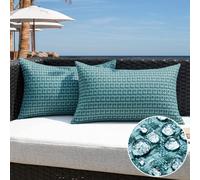 Kevin Textile Waterproof Cushion Covers 30x50 cm Set of 2 Outdoor Weaving Texture Water Resistant Seat Cushions Cover 12x20 Inch for Outdoor Garden Patio Balcony Couch Sofa Chair Seats, Teal