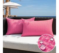 Kevin Textile Waterproof Cushion Covers 30x50 cm Set of 2 Outdoor Weaving Texture Water Resistant Seat Cushions Cover 12x20 Inch for Outdoor Garden Patio Balcony Couch Sofa Chair Seats, Hot Pink