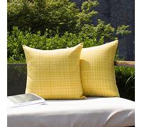 Kevin Textile Waterproof Cushion Covers 40x40 cm Set of 2 Outdoor Stripe Woven Texture Water Resistant Seat Cushions Cover 16x16 Inch for Garden Patio Balcony Couch Sofa Chair Seats, Yellow