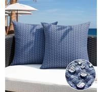 Kevin Textile Waterproof Cushion Covers 40x40 cm Set of 2 Outdoor Weaving Texture Water Resistant Seat Cushions Cover 16x16 Inch for Outdoor Garden Patio Balcony Couch Sofa Chair Seats, Navy Blue