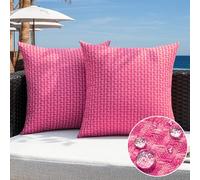Kevin Textile Waterproof Cushion Covers 40x40 cm Set of 2 Outdoor Weaving Texture Water Resistant Seat Cushions Cover 16x16 Inch for Outdoor Garden Patio Balcony Couch Sofa Chair Seats, Hot Pink