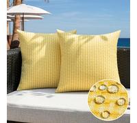 Kevin Textile Waterproof Cushion Covers 45x45 cm Set of 2 Outdoor Weaving Texture Water Resistant Seat Cushions Cover 18x18 Inch for Outdoor Garden Patio Balcony Couch Sofa Chair Seats, Yellow
