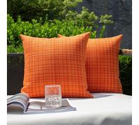 Kevin Textile Waterproof Cushion Covers 50x50 cm Set of 2 Outdoor Stripe Woven Texture Water Resistant Seat Cushions Cover 20x20 Inch for Garden Patio Balcony Couch Sofa Chair Seats, Orange
