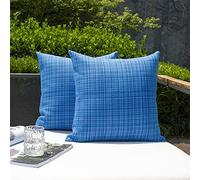 Kevin Textile Waterproof Cushion Covers 50x50 cm Set of 2 Outdoor Stripe Woven Texture Water Resistant Seat Cushions Cover 20x20 Inch for Garden Patio Balcony Couch Sofa Chair Seats, Sea Blue