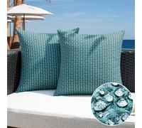 Kevin Textile Waterproof Cushion Covers 50x50 cm Set of 2 Outdoor Weaving Texture Water Resistant Seat Cushions Cover 20x20 Inch for Outdoor Garden Patio Balcony Couch Sofa Chair Seats, Teal