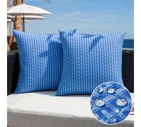 Kevin Textile Waterproof Cushion Covers 50x50 cm Set of 2 Outdoor Weaving Texture Water Resistant Seat Cushions Cover 20x20 Inch for Outdoor Garden Patio Balcony Couch Sofa Chair Seats, Blue