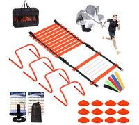 Kevirice Agility Ladder, Agility Speed Training Set, 20ft 12 Rung Agility Ladder, 4 Agility Hurdles, 5 Resistance Bands, 12 Resistance Cones, Running Parachute, Jump Rope for Athletes, Adults(Orange)