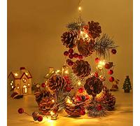 Kevizewo Christmas Garland with Lights,20 LED 2M Pre-Lit Decorations PineCones Light,Battery Operated Christmas Decor for Fireplace Indoor Table Stair railings Mantel
