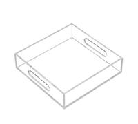 KEVLANG Clear Sturdy Acrylic Tray with Handles-8"x8"x2"H-Countertop Organizer Tray for Kitchen,Bathroom,Office- Storage Box for Cosmetics, Jewelry,Toiletries,Toy,Gadgets