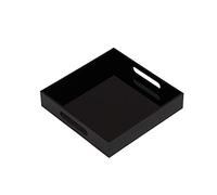 KEVLANG Glossy Black Sturdy Acrylic Serving Tray with Handles-10x10Inch-Serving Coffee,Food,Breakfast,Butler-Kitchen Countertop Tray-Makeup Drawer Organizer-Vanity Table,Ottoman Tray-Decorative Tray