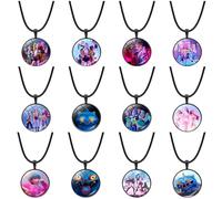 KEVRDRT K-p0p Dem0n Hunt-ers Leather Necklace, Black Pendant with Hunt/rix, Der/Py, Sa/ja Boys, Cool Hunt/rix Merch Friendship Necklace for Fans, Ideal for Everyday Life, Cosplay & Parties Set of 12