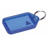 Kevron 56x30mm Blue Key Tags with Labels Pack of 100 in Display Box for Identification, Security, Luggage, Pet Names, Memory Sticks, Home & Office