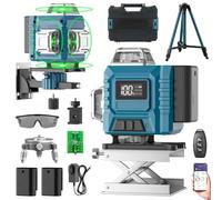 Kevsuvqin Laser Level with Tripod, Self-Leveling Lazer Level Tool with 2 Batteries and LED Display, 4x360 Laser Spirit LEVEL with Tool Box, 16 Green Lines/APP/Remote Control/Pulse Mode/IP54 Waterproof