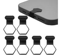 KEVZHUKWV 6 PCS iPhone Dust Plug Black Silicone Anti-Dust Plugs with Removable Adhesive Anti-Lost iPhone Charger Port Protector Dust Cover Cap for iPhone iPad and AirPods
