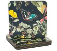 Kew Gardens Floral Coasters - MDF Non-Slip Kitchen Protector Dining Decor Botanical - 11.5 x 11.5cm - Light Blue - Pack of 4