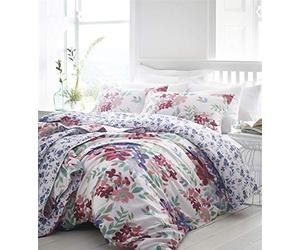 Kew Watercolour Floral Duvet Cover and Pillowcase Bed Set, Percale Cotton, Fuchsia, Super King