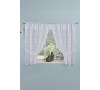 Kew White Embroidered Floral Window Set with Attached Valance and Matching Tie Backs Tyrone Textiles White 290cm width x 91cm drop