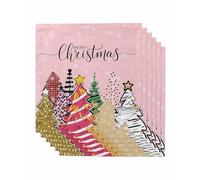 Kewadony Pink Christmas Trees Dinner Cloth Napkins Set of 6, Xmas Tree Snowflakes Snow Washable Cocktail Cloth Napkins, Winter Holiday Reusable Table Napkins for Wedding Holiday Party, 20 x 20 Inch
