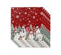 Kewadony Red Christmas Snowman Dinner Cloth Napkins Set of 6, Xmas Trees Snowflake Snow Washable Cocktail Cloth Napkins, Winter Holiday Reusable Table Napkins for Wedding Holiday Party, 20 x 20 Inch