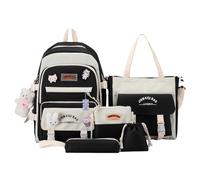 Kewaii Backpack Combo - Academic Gear Bundle, School Supplies Kewaii Cute Backpack Bear Pendant Pin, 5pc Girls' Daypack Backpack Set Oxford Canvas School Supplies Accessories for Kids Teens