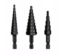 KEWAYO 3 Pieces Step Drill Bit Set, 1/4 Inch Hex Shank Quick Change High Speed Steel Cone Drill Bit, for Drilling of Wood, Aluminum, Plastic Board, Insulating Board and Other Material
