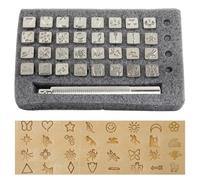 KEWAYO Leather Stamps 32 Pcs, Multi Shape Embossing Stamps Punch Set with 1 Stamp Handle, Alloy Steel Leather Craft Stamping Tools for DIY Leather Engraving