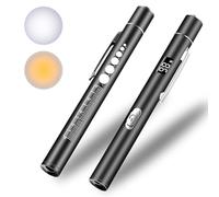 KEWAYO Pen Torch, Reusable Dual Light Source Flashlight, Battery Level Display, Magnetic Cap, Pupil Gauge and Clip, for Inspection, Outdoor & Emergency Use (1, Black)