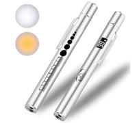 KEWAYO Pen Torch, Reusable Dual Light Source Flashlight, Battery Level Display, Magnetic Cap, Pupil Gauge and Clip, for Inspection, Outdoor & Emergency Use (1, Silver)