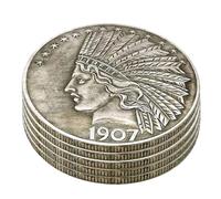 KEWEIYASW Fine Embossed Design Old Silver Coin Rare Indian Head $10 Collectible Historical Coins Art Commemorative Replicas Silver Dollars Antique Coins Collectible Gifts(1907) 5 PCS