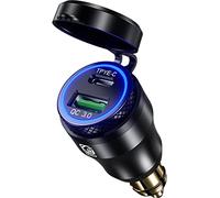 Kewig Aluminium DIN Hella Powerlet Plug Charger Motorcycle PD Type C & QC 3.0 USB Charger Power Adapter with LED Display Compatible with ATV Street Bike Racing Bike Off-Road