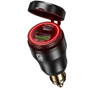 Kewig Aluminum DIN Plug to Dual QC3.0 USB & Type-C Quick Charger Waterproof Adapter for 12V-24V BMW Ducati Triumph Motorcycle Hella DIN Socket (Black with Red Light)