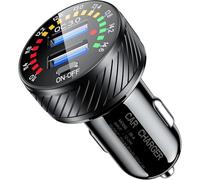 KEWIG Car Charger, Dual QC3.0 Port Fast USB Car Charger Adapter, 36W/3A Quick Charge Car Phone Charger with Colorful Voltmeter & ON/Off Switch Fit for Phone 12/11 Pro/Max/8, Galaxy S21/20/10/9