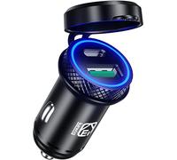 KEWIG Car Charger, QC3.0 + PD Type C Dual Port Mini Flush Metal USB Car Charger Adapter, 60W/5A Quick Charge Car Phone Charger Fit for iPhone 12/11 Pro/Max/8, Galaxy S21/20/10/9