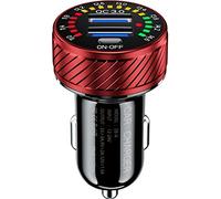 KEWIG Cigarette Lighter USB Charger, Dual QC3.0 Port Fast USB Adapter Car, 36W/3A Car Charger Compatible with Colourful Voltmeter & On/Off Switch Suitable (Rose Red)