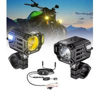 Kewig - Motorcycle 60W Amber White Auxiliary LED Fog Light Kit with Mounting Bracket, Wire Harness, Off Road Driving Lights, Compatible with