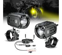 Kewig Motorcycle LED Additional Light 60 W Amber/Yellow White Two-Tone Additional Headlights, Fog Lights with Wiring Harness, Off-Road Work Light, Compatible with Motorcycle J-eep, SUV (Black)
