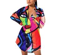 kewing 3D Graffiti Printed Loose Blouse for Women - Streetwear Oversized Women Long Sleeve Office Work Shirt