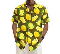 kewing 3D Printed Fruit Lemon Graphic Hawaii Beach Shirts Summer Short Sleeve Plus Size Button Up Blouse Shirts Mens Tee Shirt Tops