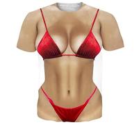 kewing 3D Printed Women Bikini Graphic Funny T-Shirt for Men Short Sleeve Oversized Tee Shirt Casual Creative Printing Crewneck Tops