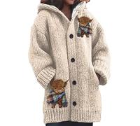 kewing Autumn Winter Women's Long Cardigans Highland Cow 3D Printed Hooded Knit Overcoat Warm Open Front Button Down Sweater Jumpers Fashion Y2K Ladies Cardigan