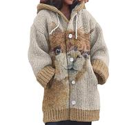 kewing Autumn Winter Women's Long Cardigans Highland Cow 3D Printed Hooded Knit Overcoat Warm Open Front Button Down Sweater Jumpers Fashion Y2K Ladies Cardigan