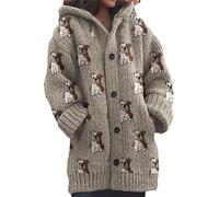 kewing Autumn Winter Women's Long Cardigans Highland Cow 3D Printed Hooded Knit Overcoat Warm Open Front Button Down Sweater Jumpers Fashion Y2K Ladies Cardigan