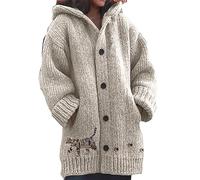 kewing Autumn Winter Women's Long Cardigans Highland Cow 3D Printed Hooded Knit Overcoat Warm Open Front Button Down Sweater Jumpers Fashion Y2K Ladies Cardigan