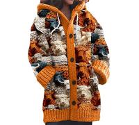 kewing Autumn Winter Women's Long Cardigans Highland Cow 3D Printed Hooded Knit Overcoat Warm Open Front Button Down Sweater Jumpers Fashion Y2K Ladies Cardigan