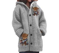 kewing Autumn Winter Women's Long Cardigans Highland Cow 3D Printed Hooded Knit Overcoat Warm Open Front Button Down Sweater Jumpers Fashion Y2K Ladies Cardigan
