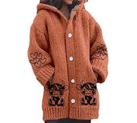 kewing Autumn Winter Women's Long Cardigans Highland Cow 3D Printed Hooded Knit Overcoat Warm Open Front Button Down Sweater Jumpers Fashion Y2K Ladies Cardigan