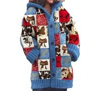 kewing Autumn Winter Women's Long Cardigans Highland Cow 3D Printed Hooded Knit Overcoat Warm Open Front Button Down Sweater Jumpers Fashion Y2K Ladies Cardigan