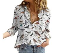 kewing Bird 3D Printed Casual Long Sleeve Shirt Loose Button Lapel Shirts Women Oversized Vintage Blouse Tops